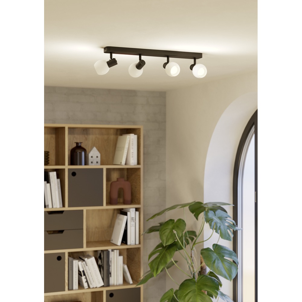 Plafondlamp Castellazo 4-lichts zwart met wit glas Eglo 9008606392155