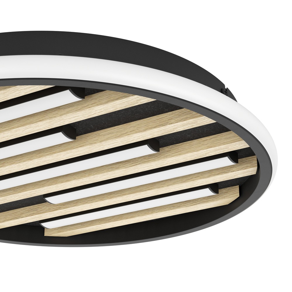 Moderne plafondlamp Cembrano rond zwart met hout Eglo 9008606388134