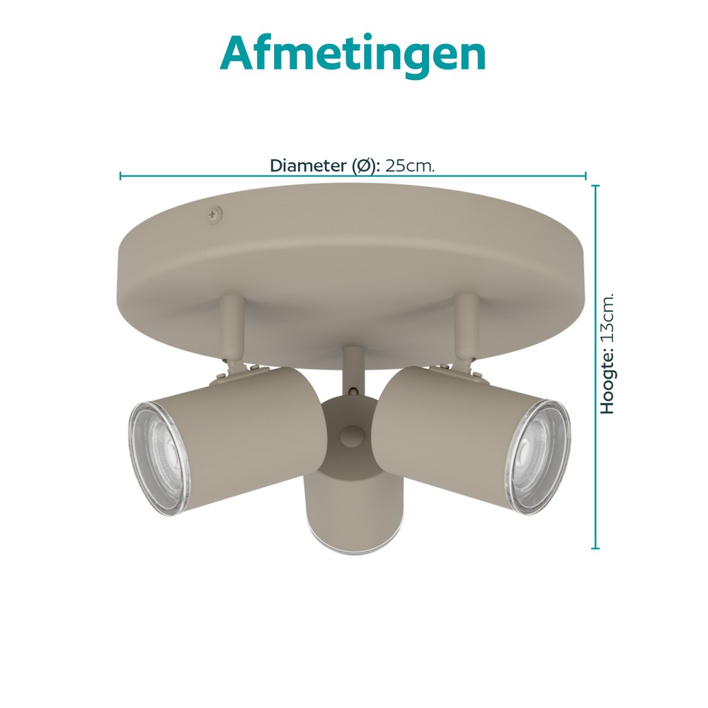 Opbouwspot 3-lichts Consuma 1 zand bruin Ø 25cm Eglo 9008606397280