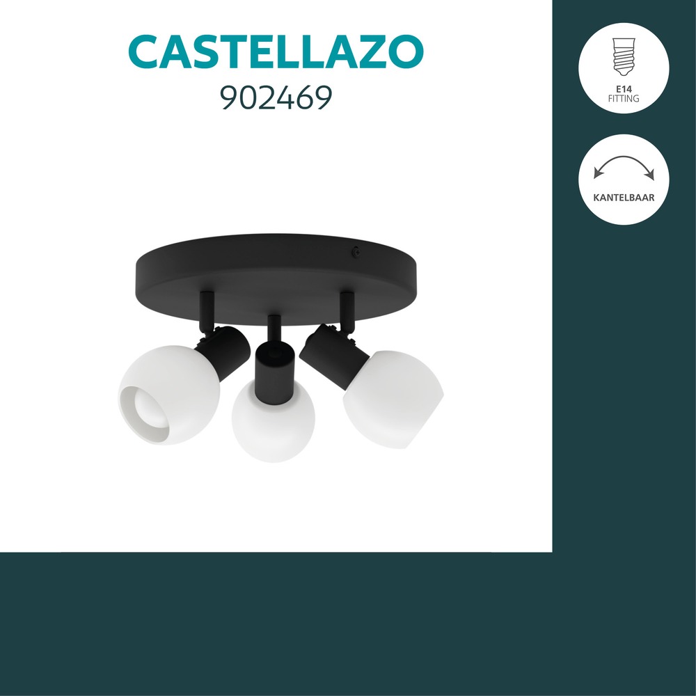 Plafondlamp Castellazo 3-lichts zwart met glas Ø 25cm Eglo 9008606392148