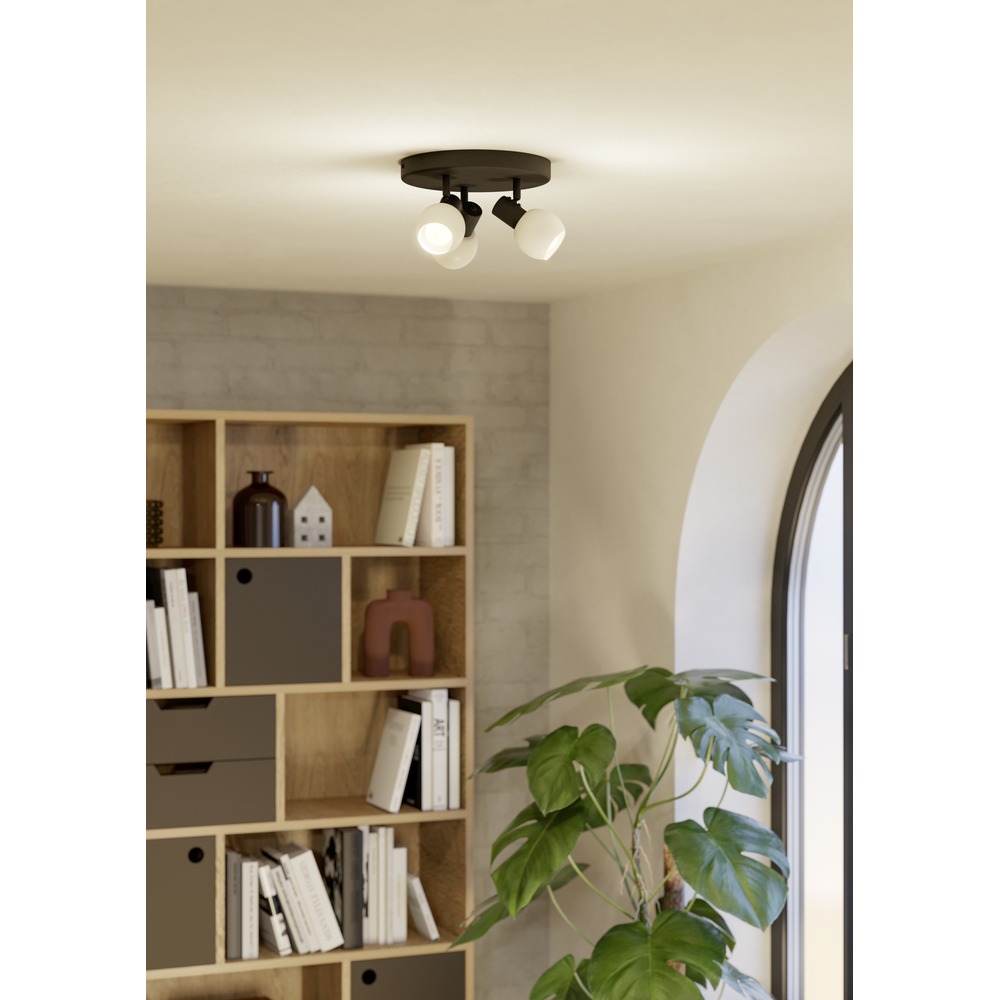 Plafondlamp Castellazo 3-lichts zwart met glas Ø 25cm Eglo 9008606392148