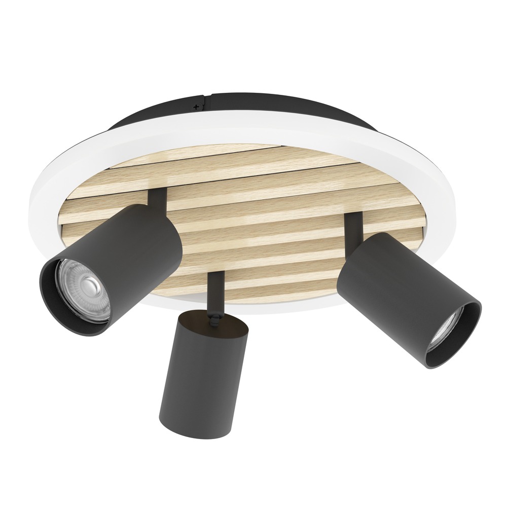 Moderne plafondlamp Cembrano 3-lichts zwart met hout Eglo 9008606388271