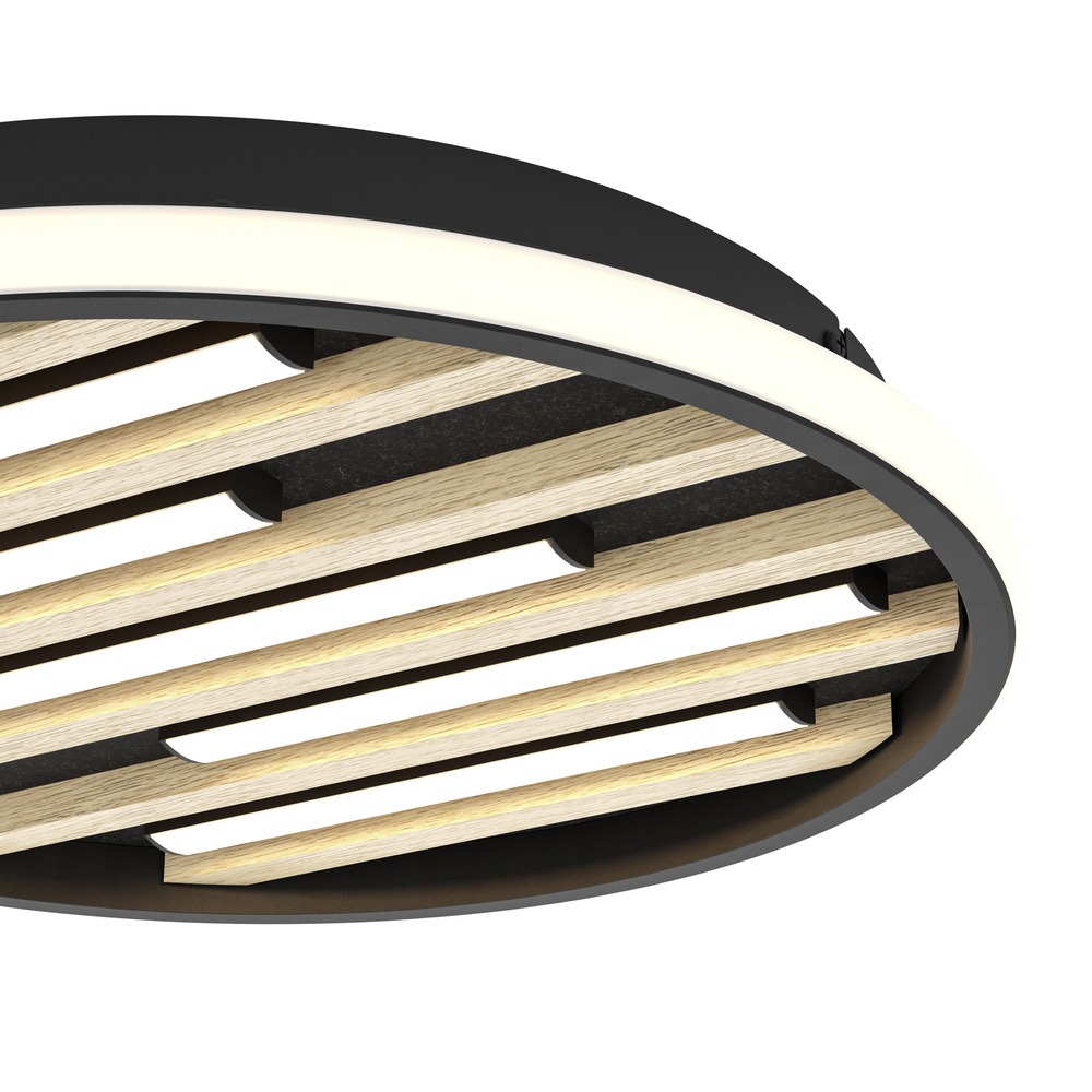 Moderne plafondlamp Cembrano rond zwart met hout Eglo 9008606388134
