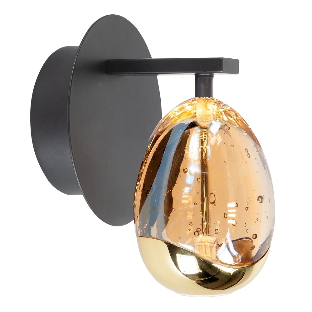 Highlight Wandlamp Golden Egg Zwart Met Amber Glas - W3455.01