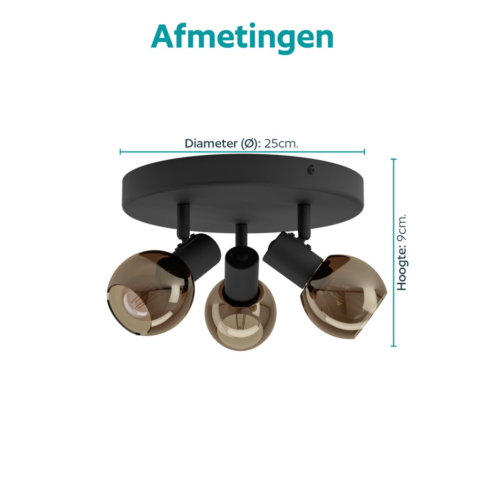 Plafondlamp Castellazo 3-lichts zwart Ø 25cm Eglo 9008606392100
