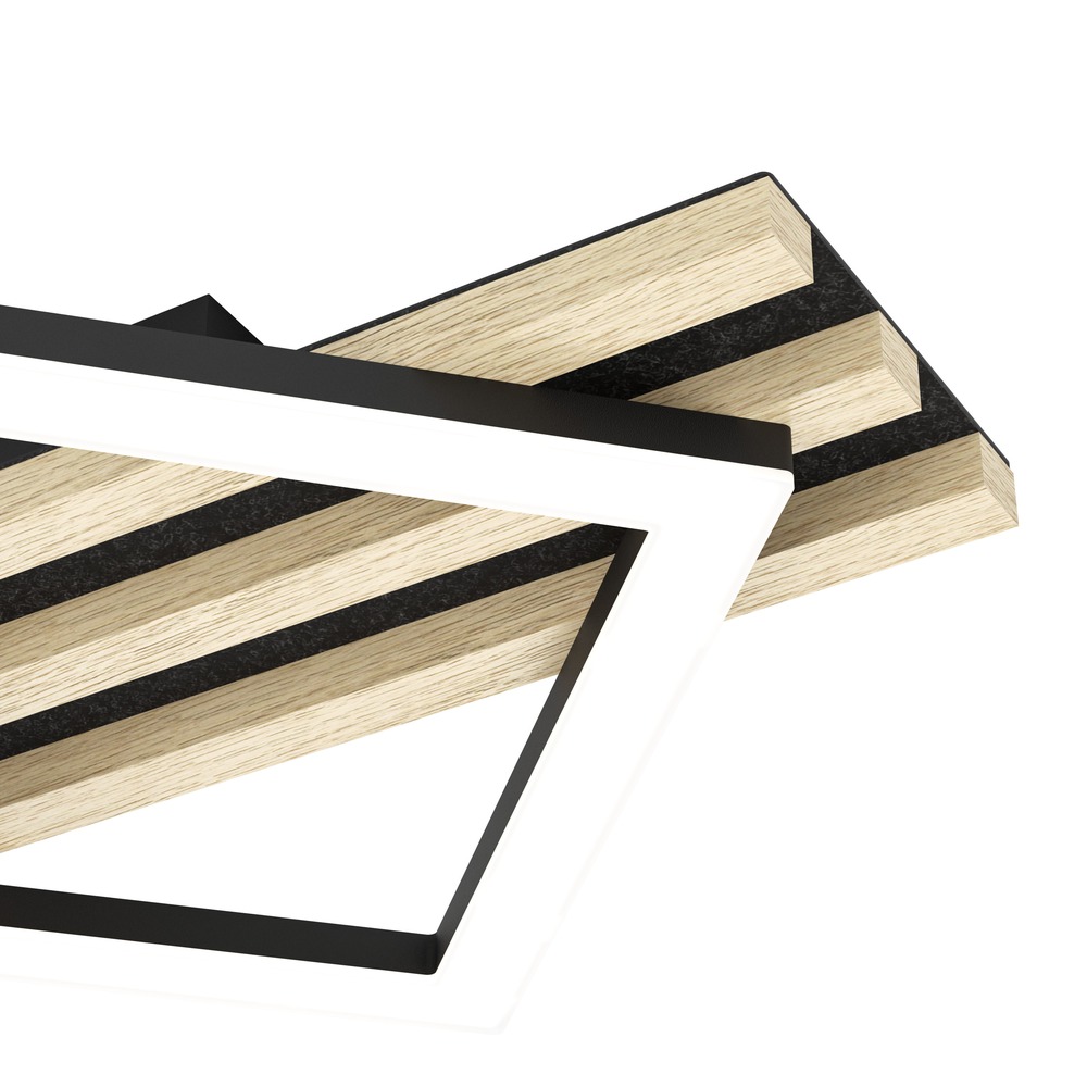Moderne plafondlamp Cembrano zwart met hout vierkant 50cm Eglo 9008606388196