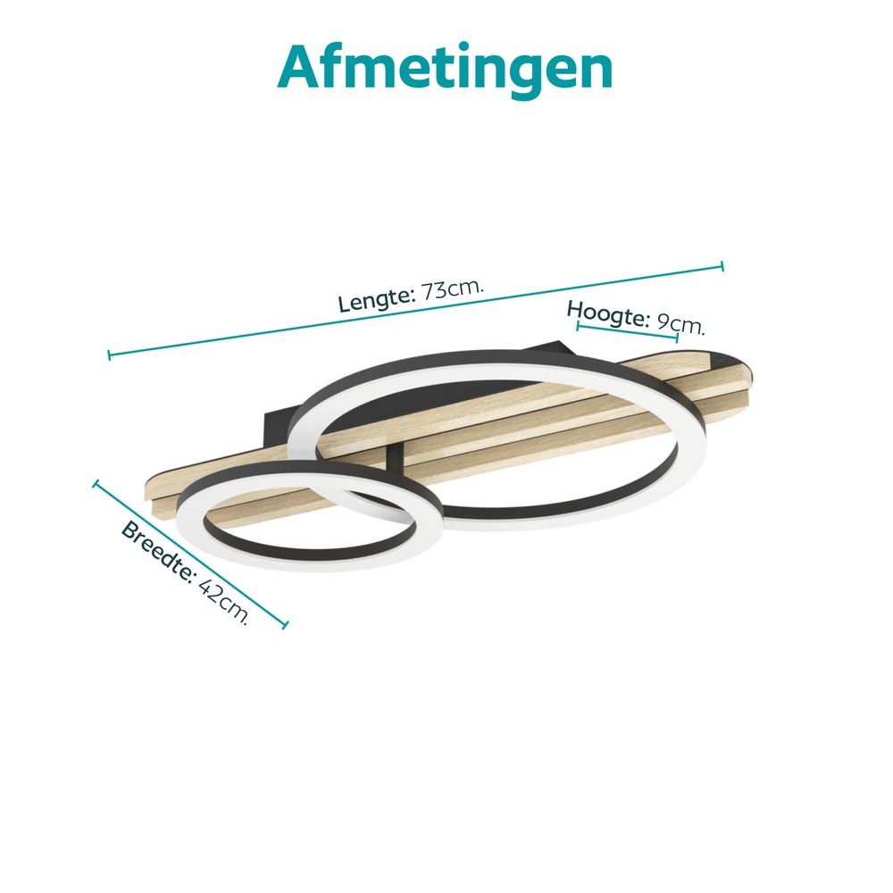 Moderne plafondlamp Cembrano zwart met hout 73cm Eglo 9008606388172