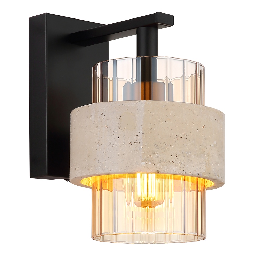 Globo Wandlamp Daren Zwart Met Marmer - 16090W
