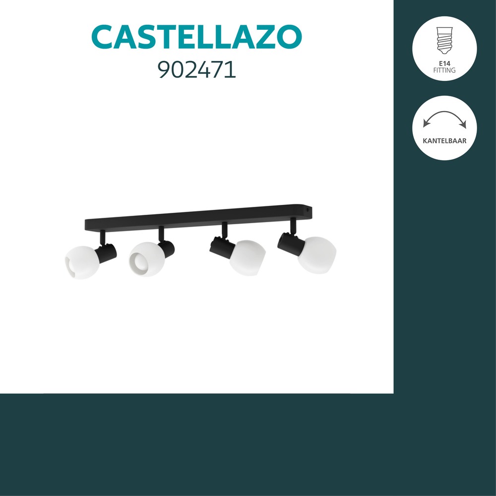 Plafondlamp Castellazo 4-lichts zwart met wit glas Eglo 9008606392155