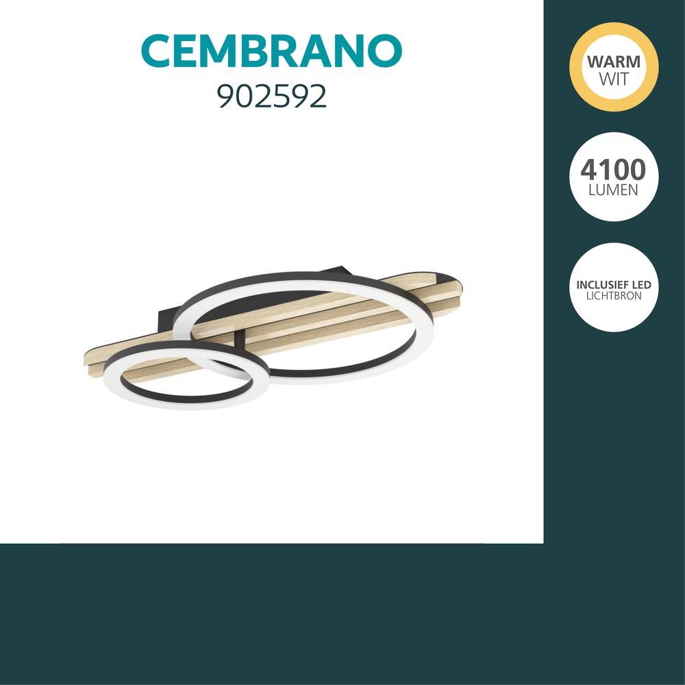Moderne plafondlamp Cembrano zwart met hout 73cm Eglo 9008606388172