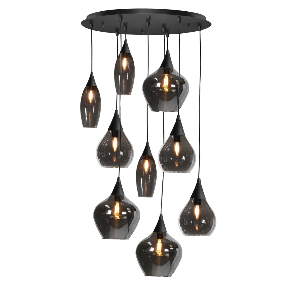 Highlight Hanglamp Cambio Zwart 9-lichts Smoke Glas - H5869.01