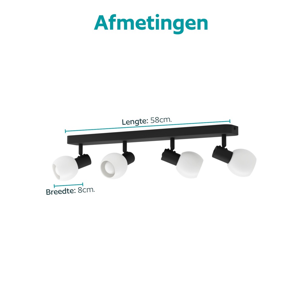 Plafondlamp Castellazo 4-lichts zwart met wit glas Eglo 9008606392155