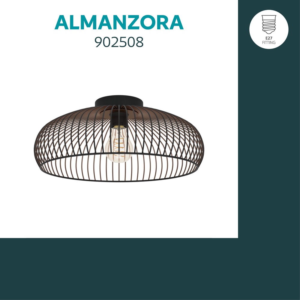 Plafondlamp Almanzora zwart met koper Eglo 9008606390250
