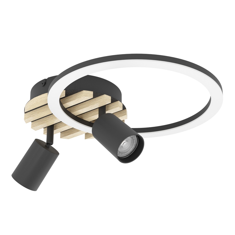 Moderne plafondlamp Cembrano zwart met hout 38,5 x 30cm