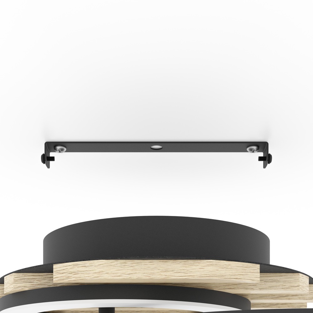 Moderne plafondlamp Cembrano zwart met hout rond Eglo 9008606388158