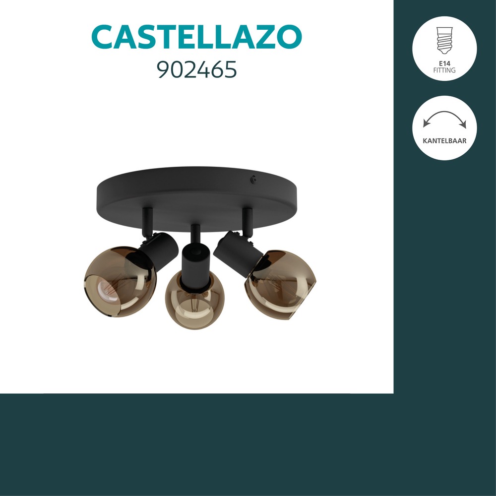Plafondlamp Castellazo 3-lichts zwart Ø 25cm Eglo 9008606392100