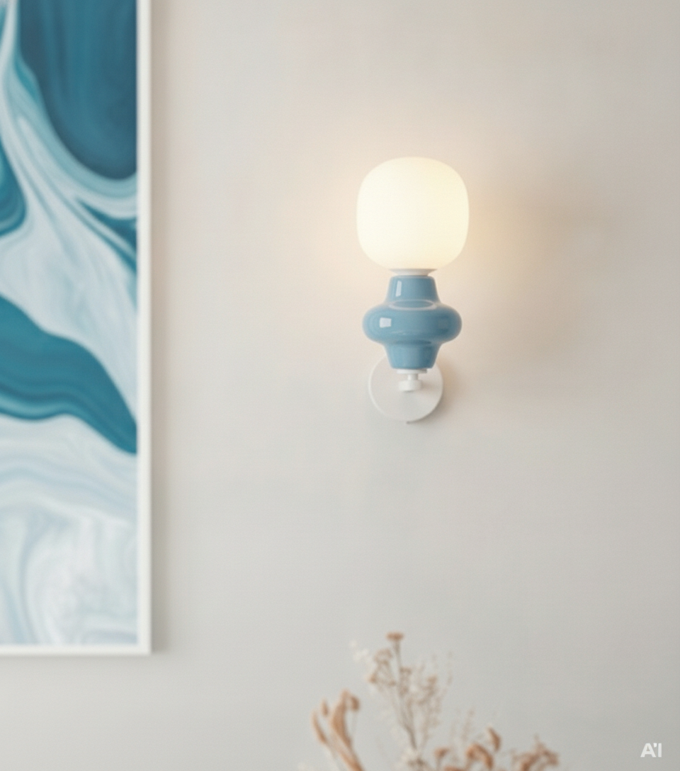 Wandlamp Clio blauw keramiek met wit glas