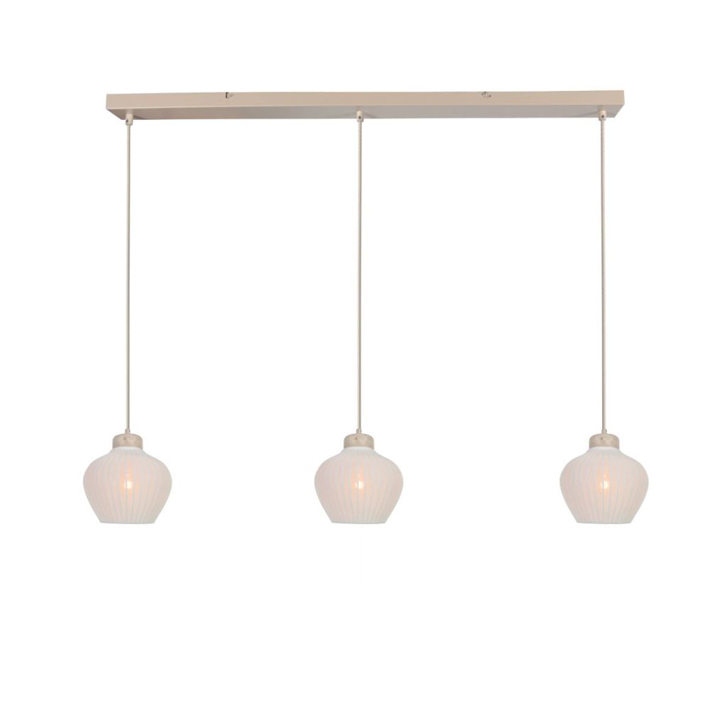 Anne Lighting - Hanglamp - Travino - Crème - Linnen Metaal Steen - Grote Eettafellamp - E27 - 4599CR