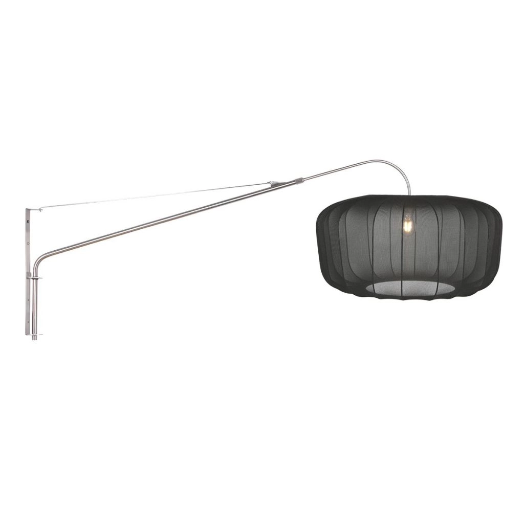 Wandlamp Vela Lino metaal grijs met zwarte kap Ø60cm