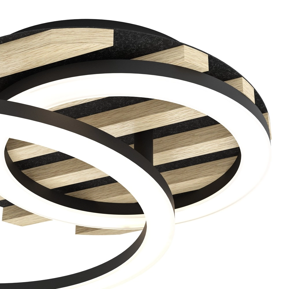Moderne plafondlamp Cembrano zwart met hout rond Eglo 9008606388158
