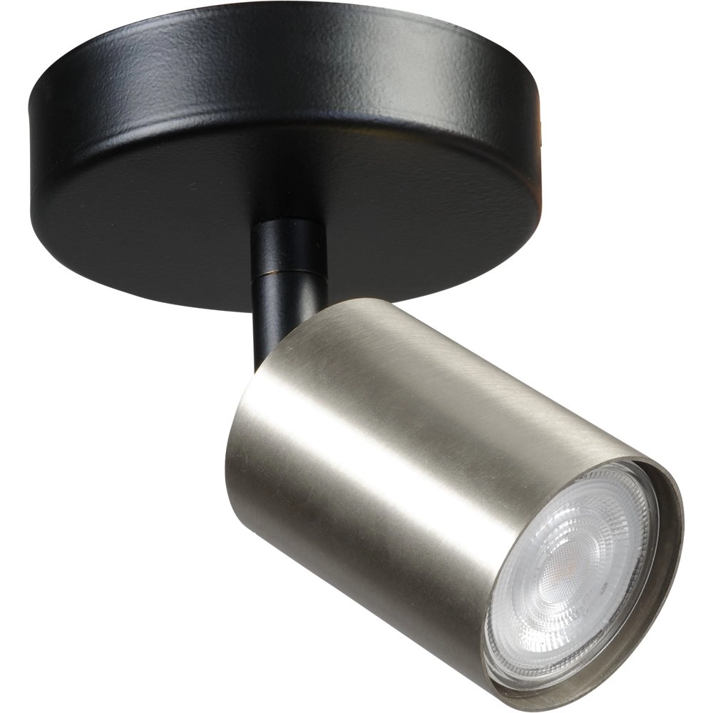 Plafondlamp zwart Bounce met nikkelen spot