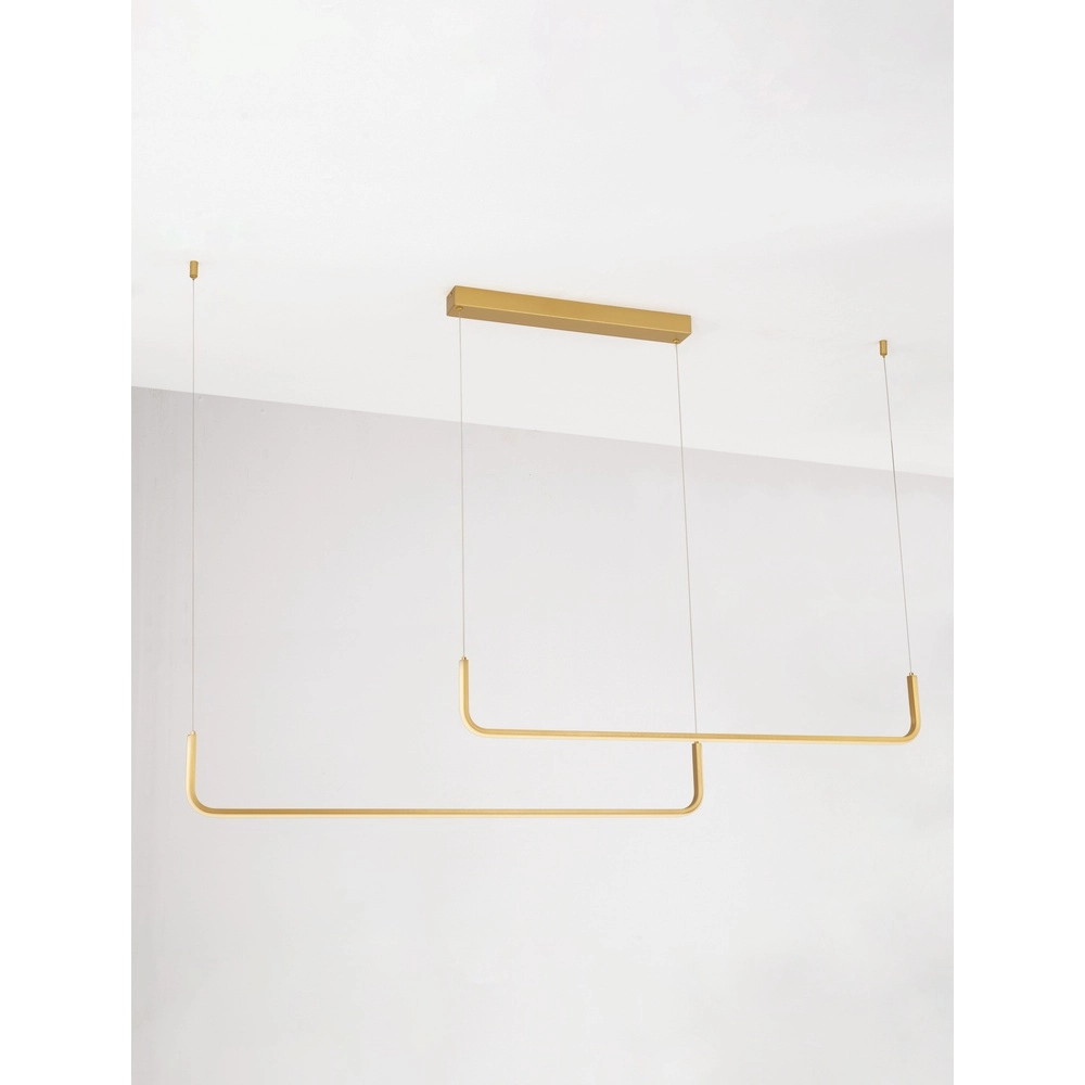 Strakke hanglamp Strita goud dubbel 3000K