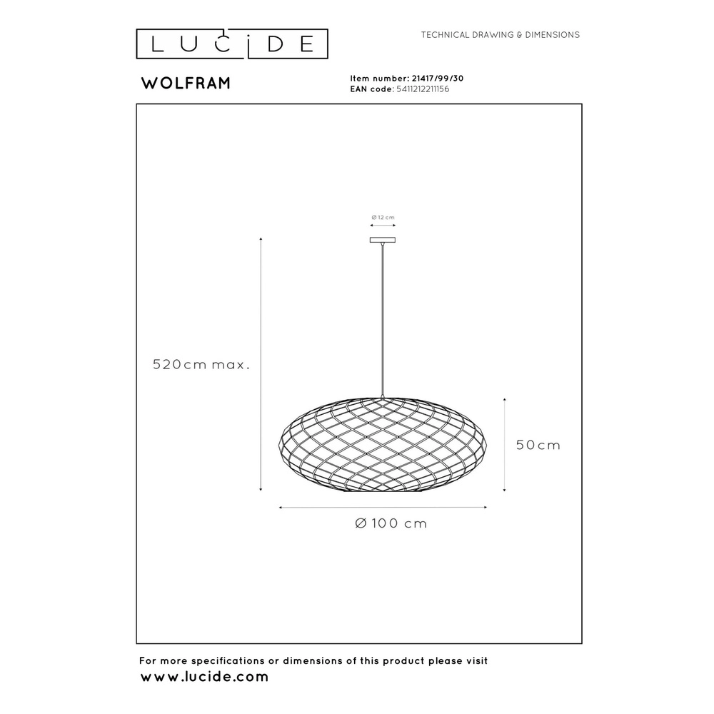 Vide hanglamp Wolfram 3-lichts zwart Lucide 5411212211156