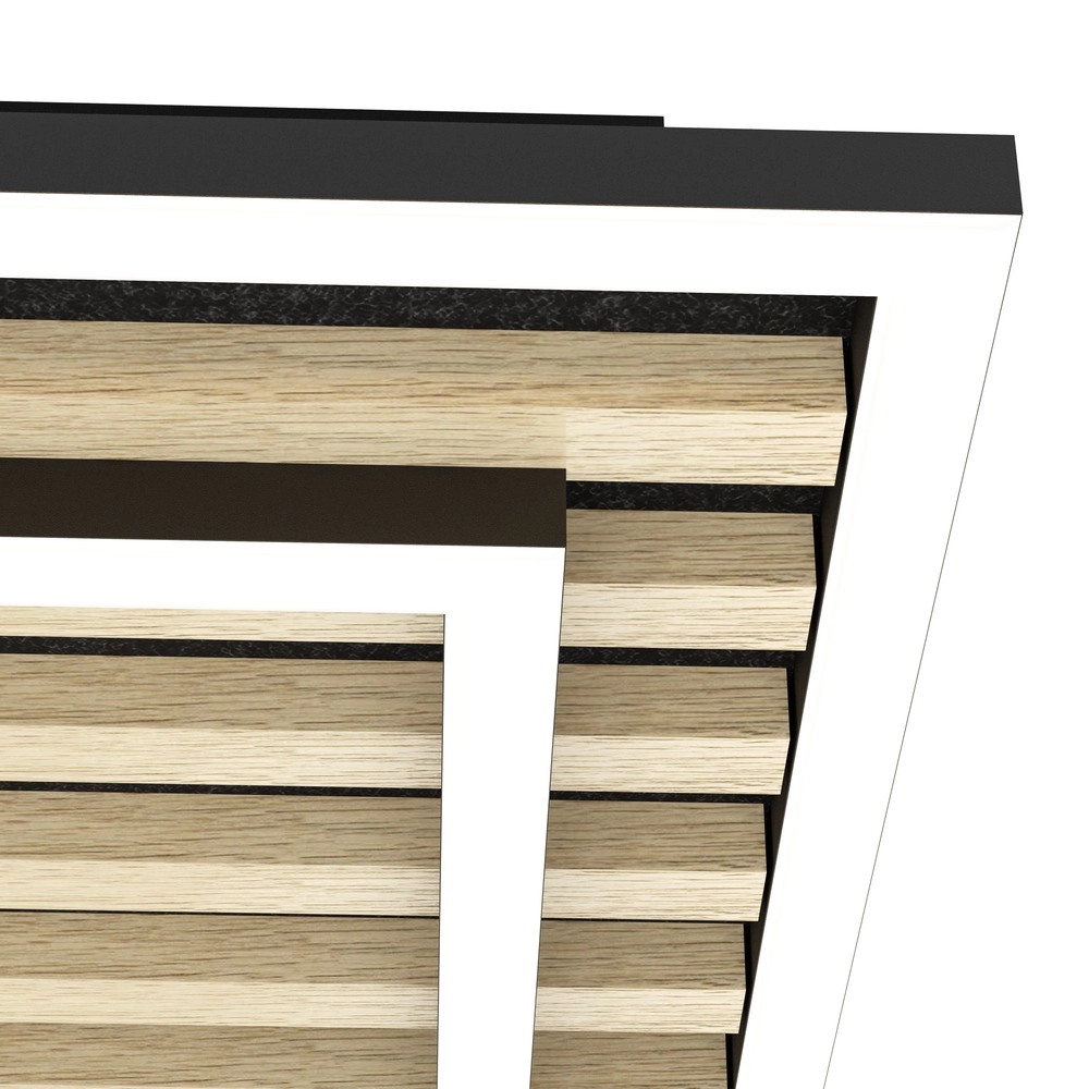 Moderne plafondlamp Cembrano zwart met hout vierkant 31,5 x 31,5cm Eglo 9008606388219