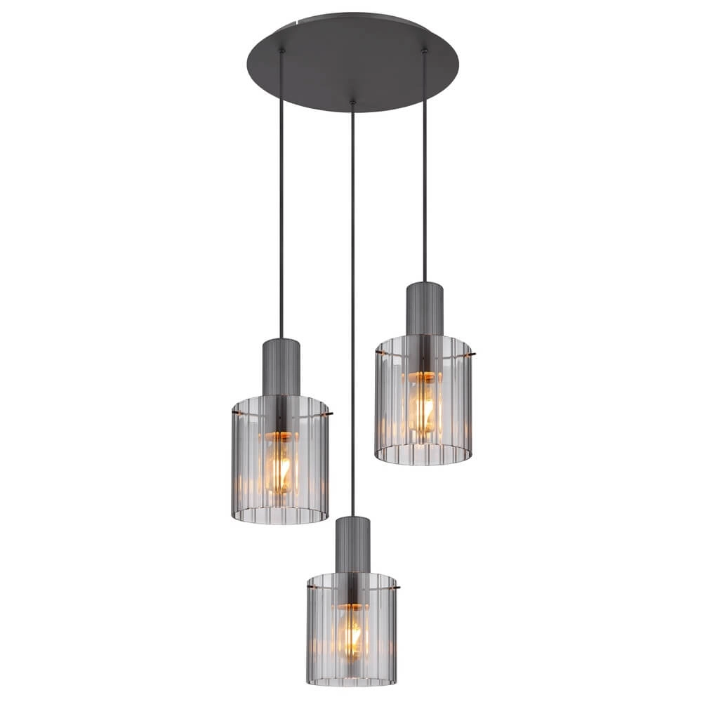 Hanglamp Tulivar design smoke glas 3-lichts