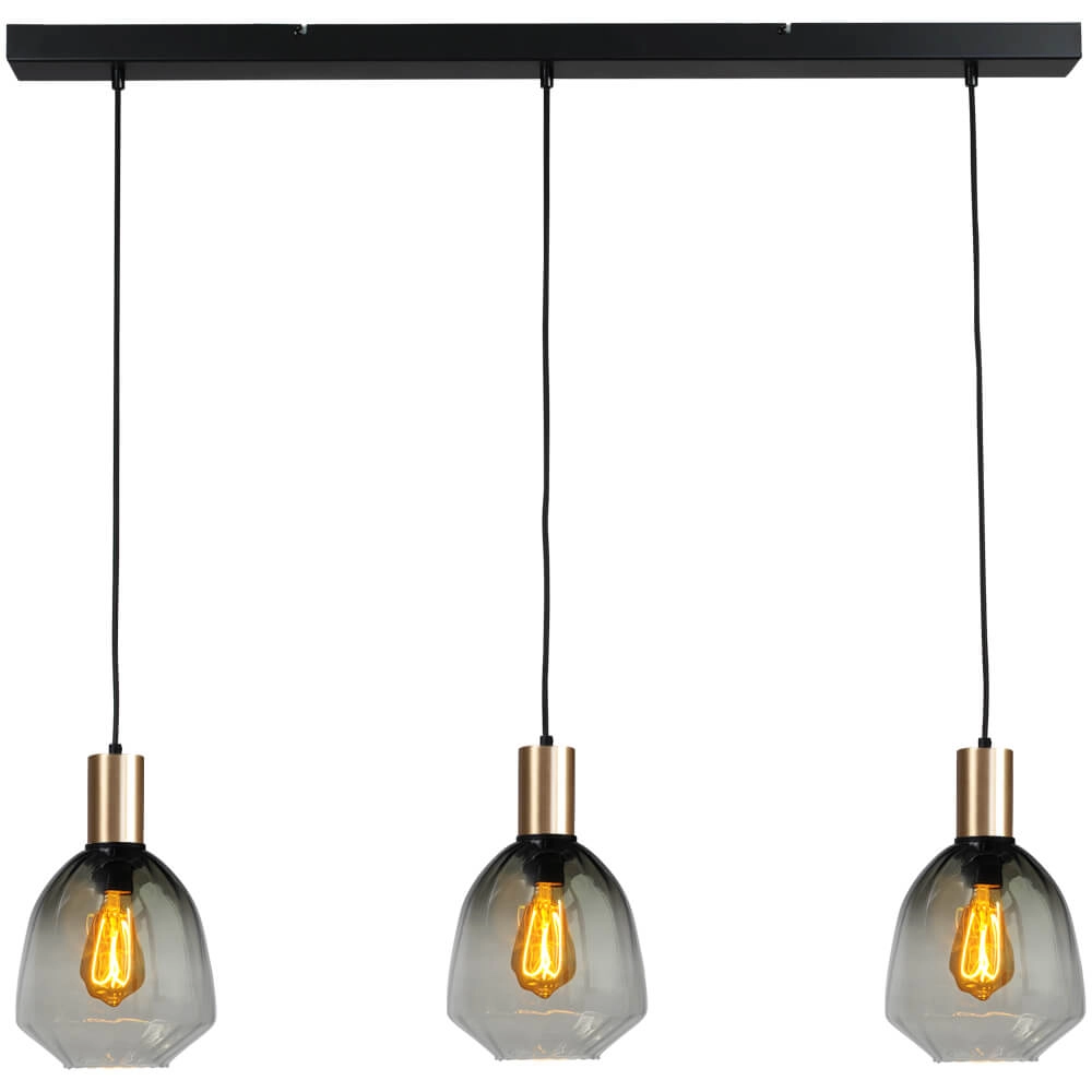 3-lichts hanglamp - goud - Porto met Nicolette green glazen