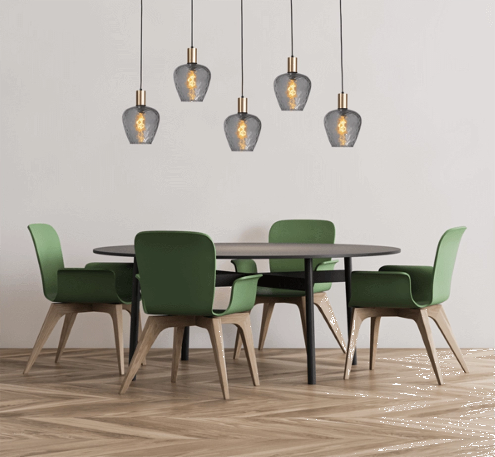 5-lichts hanglamp - goud - Porto met Diamond smoke glazen Masterlight 8718121270197