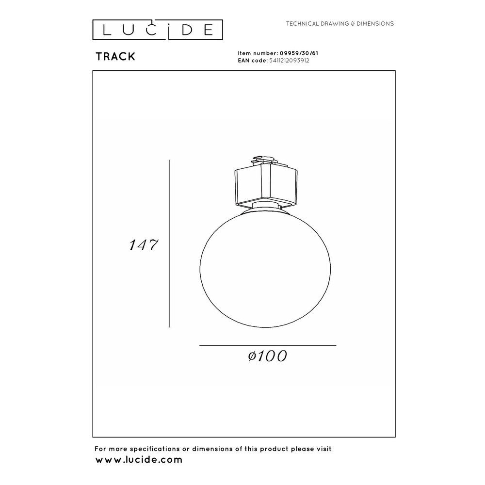Railspot Track Tycho 1-fase zwart met wit Lucide 5411212093912
