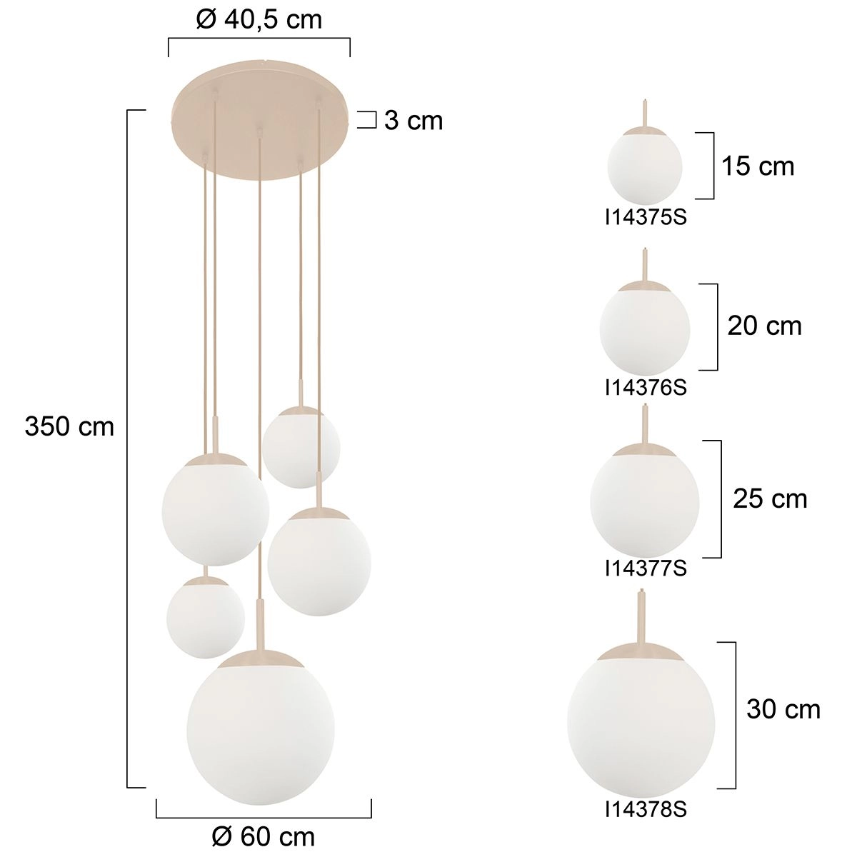 5-lichts vide hanglamp Bollique Zand met opaal glas Steinhauer 8712746187182