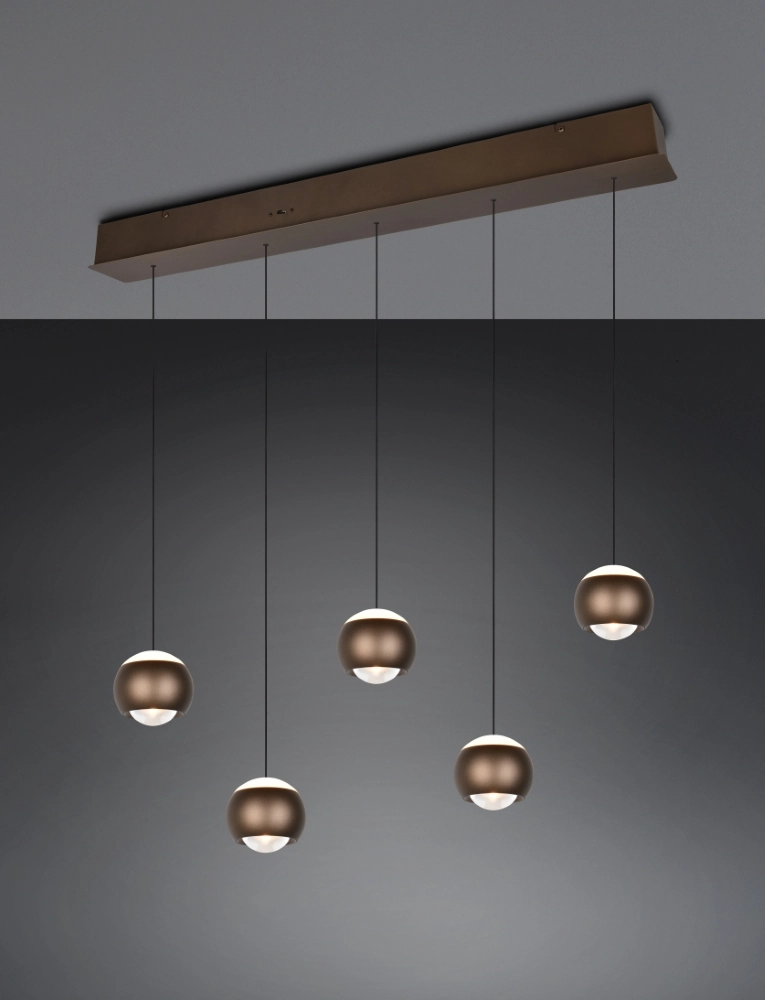 5-lichts led hanglamp Orbit eettafel - platinum bruin