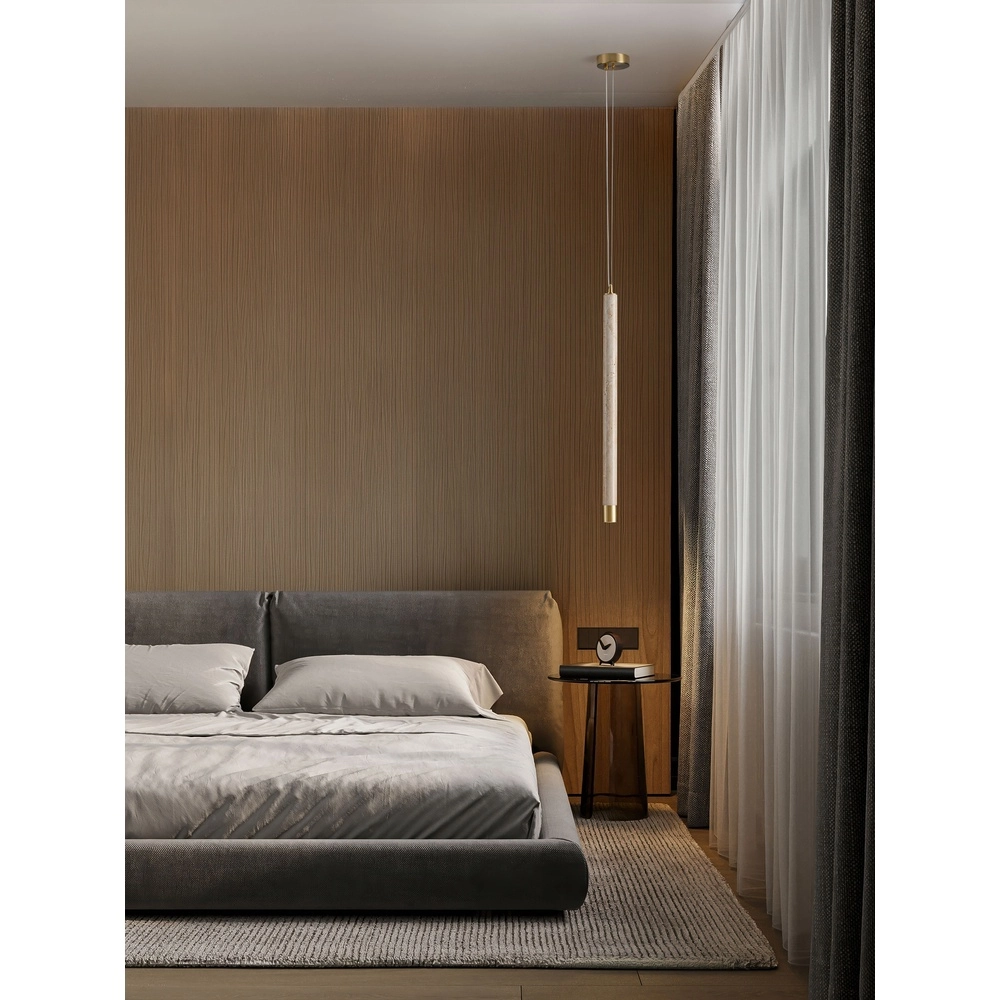 Moderne hanglamp Muse goud met zand bruin travertin