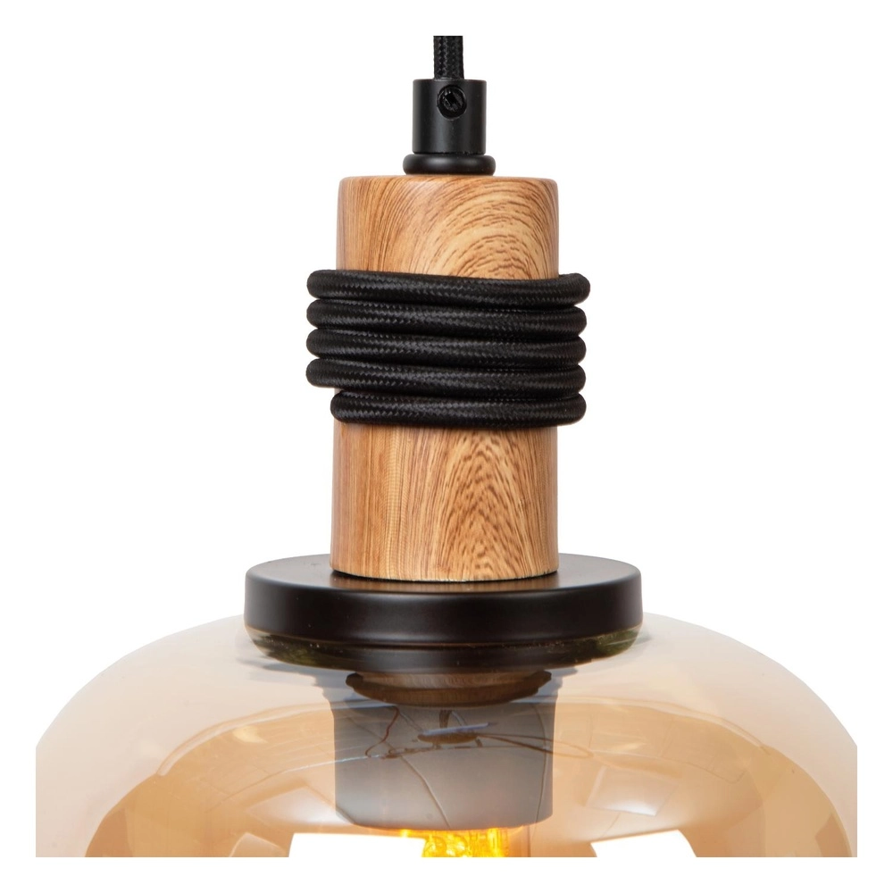 Hanglamp Ilona Ø 18cm zwart met amber glas Lucide 5411212452658