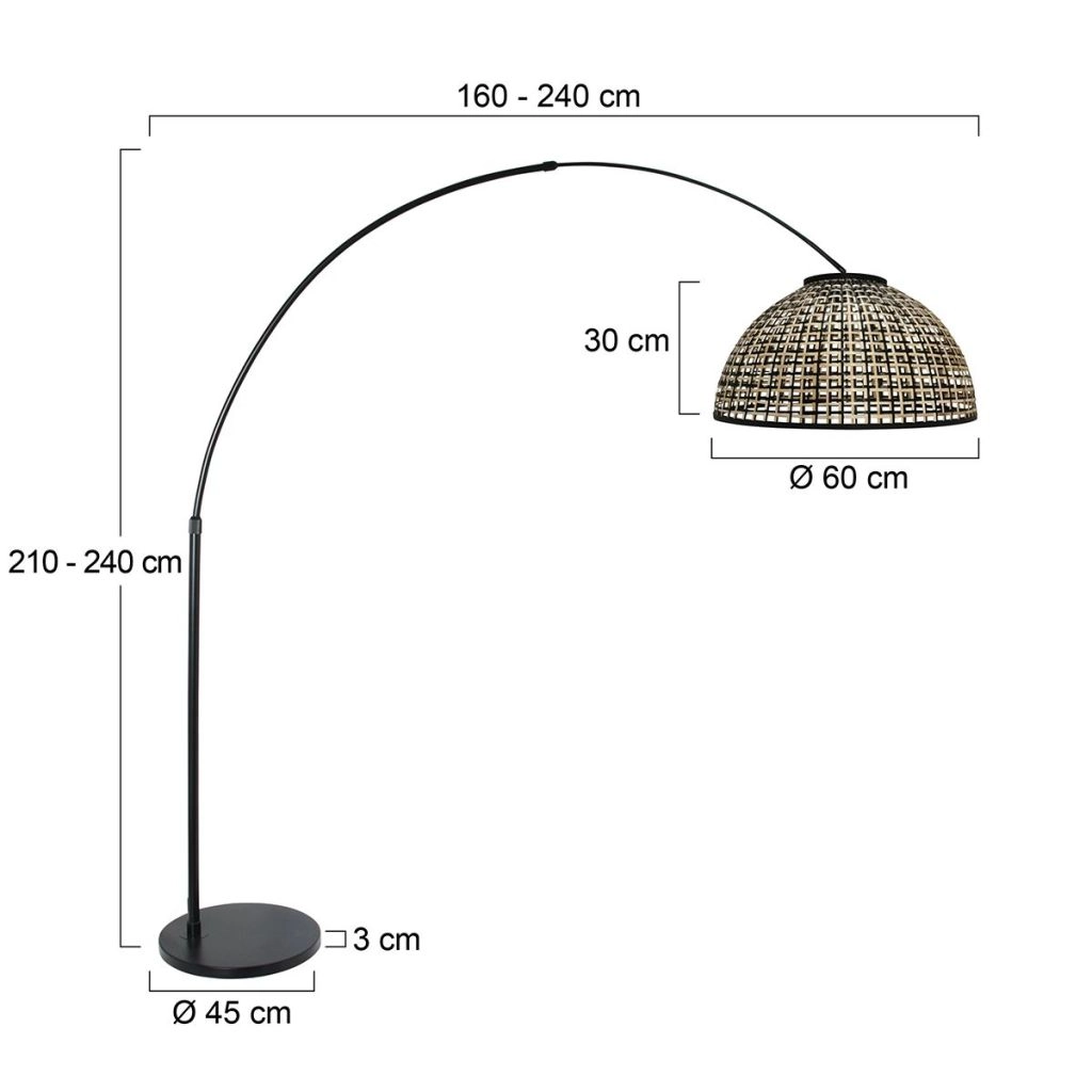 Zwarte booglamp Nox Light met bamboe kap Ø60cm Steinhauer 8712746183559