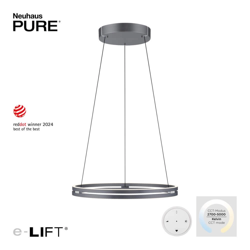 Strakke hanglamp Pure E-Loop grijs Ø 70cm Paul Neuhaus 4012248372289