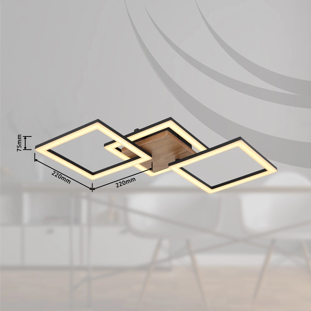 Plafondlamp Kerry zwart met houtlook Globo 9007371443222