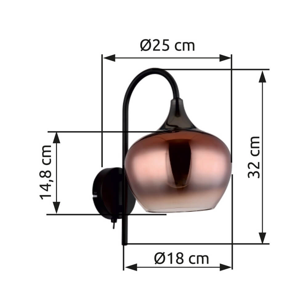Zwarte wandlamp Maxy met rood glas Globo 9007371447992