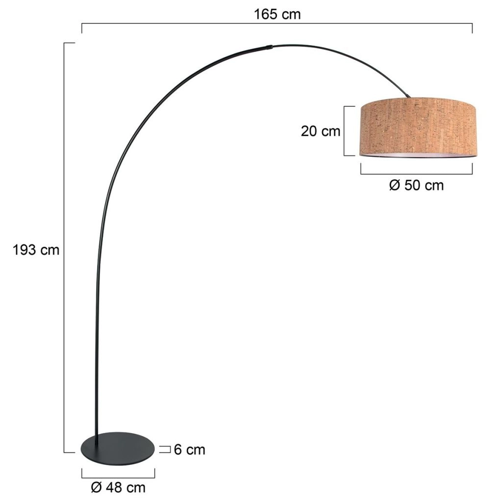 Zwarte booglamp Curve met kurk kap Ø50cm Steinhauer 8712746180435