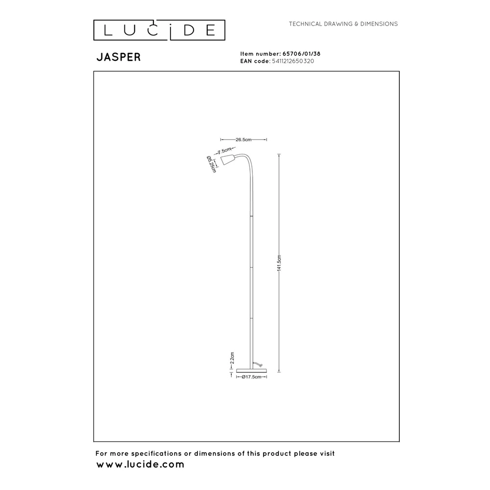 Leeslamp Jasper zand bruin Lucide 5411212650320