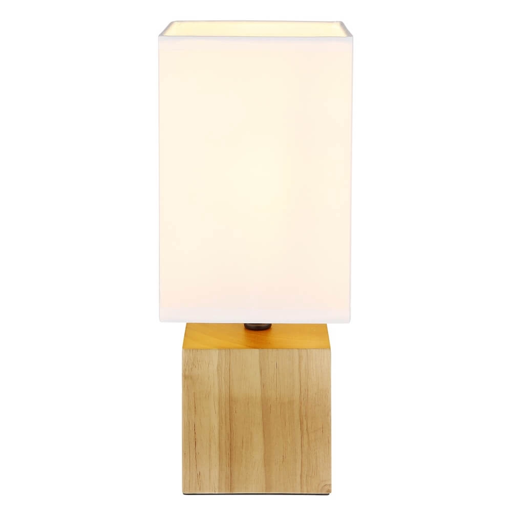 Strakke tafellamp Valentino hout met witte kap Globo 9007371435364