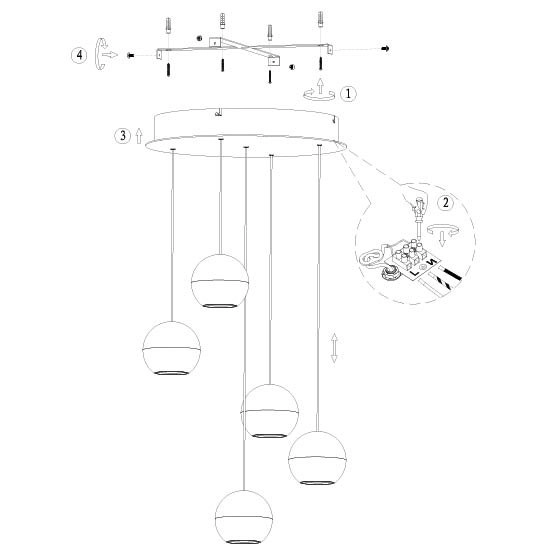 5-licht vide hanglamp Belluno led - zwart met glas Steinhauer 8712746183887