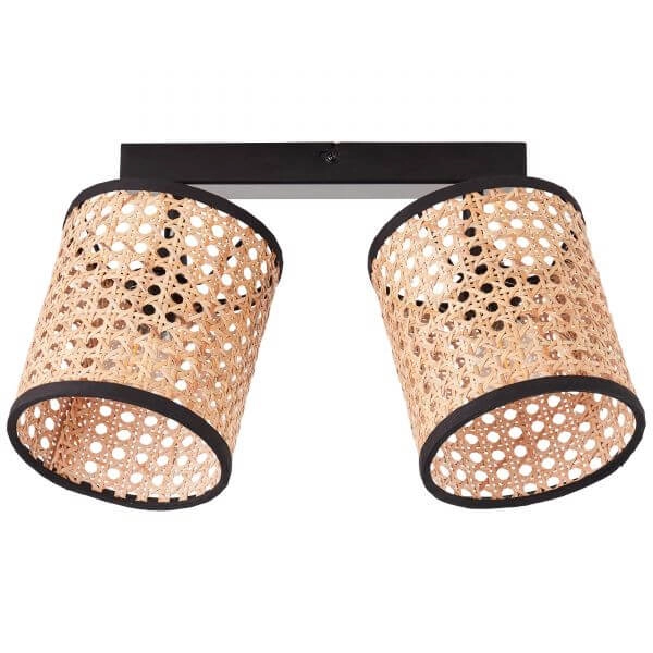Spots Wiley 2-lichts zwart met rotan Brilliant 4004353394843
