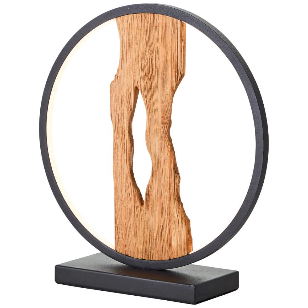 Tafellamp Chaumont rond zwart met hout Brilliant 4004353414978