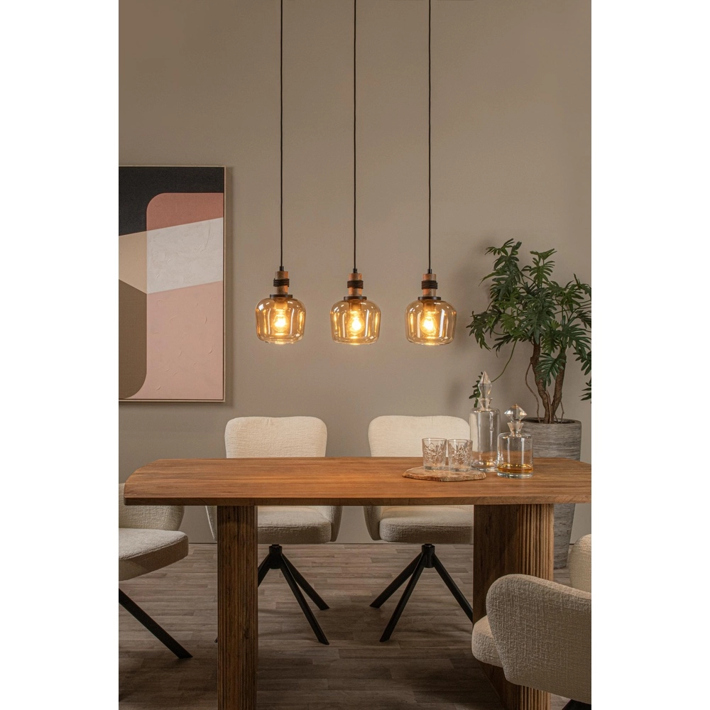 3-lichts hanglamp Ilona zwart met amber glas Lucide 5411212452689