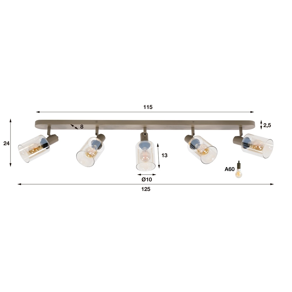 Plafondlamp recht Sepiora 5-lichts zand bruin Lyora 8716803515246