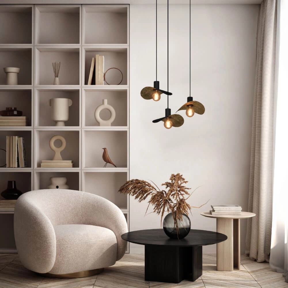 Zwarte hanglamp Saceda met goud 3-lichts Stars of Light 9008606292318