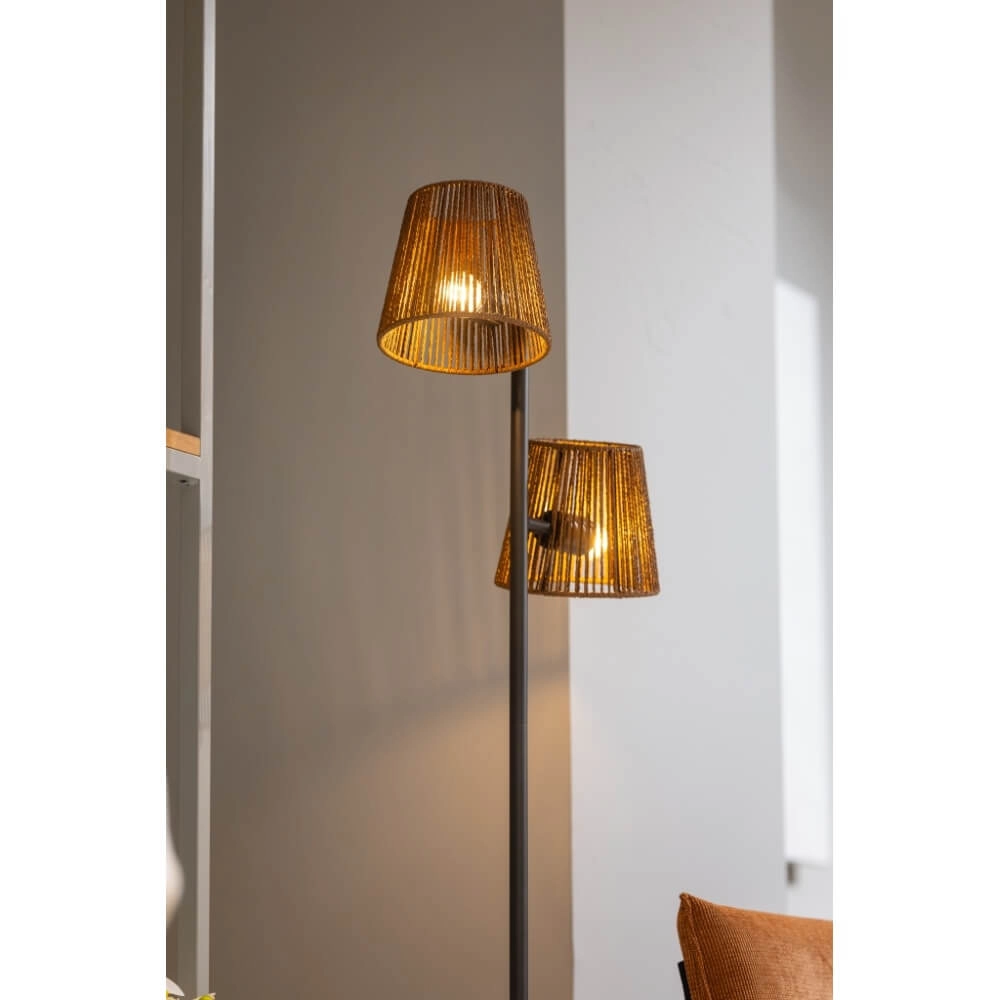 3-lichts vloerlamp Daan bruin met rotan ETH 8720195309345